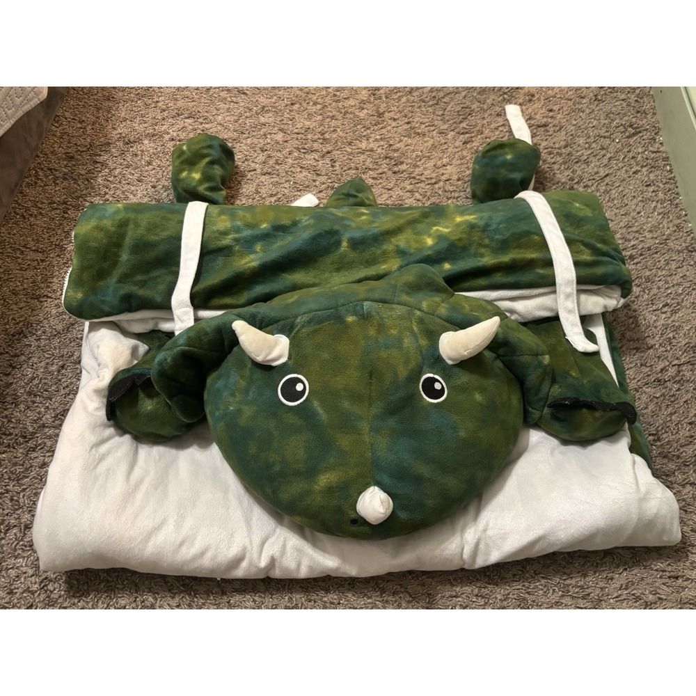 FROLICS Kids Collection Green Plush Triceratops Sleeping Bag 29" X 68" Dinosaurs
